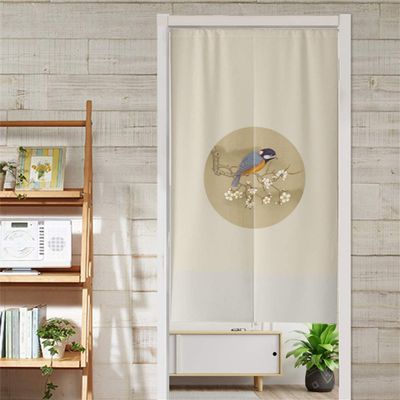 Hiseng Japanese-Style Noren, Chinoiserie Floral & Bird Pattern Cotton-Linen Doorway Curtain, Room Divider, Washable Half Curtain (D, 85 x 180 cm)