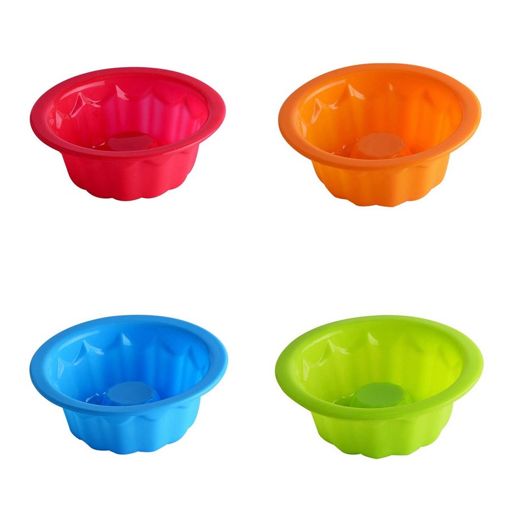 DAWEIF Nonstick Silicone Cake Mold, Round Fluted, Set of 4