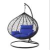Kideo Complete Set: XXL Hanging Chair with Stand and Cushion, Lounge Furniture, Poly Rattan, Black, Elegant, Large (Cushion: Nest Blue (5900 Admiral)) view 1