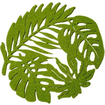 2 Round Felt Coasters, Green Leaf Design, 12 cm