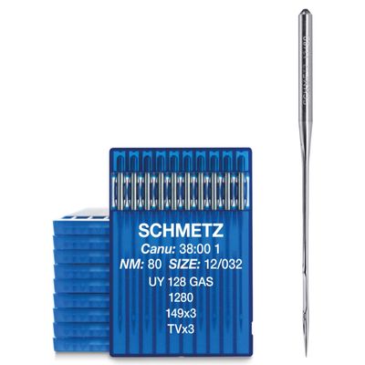 SCHMETZ UY 128 GAS Round Shank Needles, 80/12, Industrial Pack