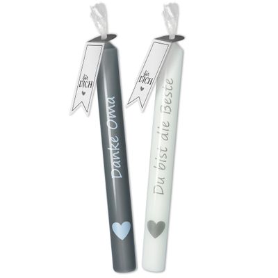 Goodtimes Anthracite/White Taper Candle Set, Heart “Thank You, Grandma” & “You’re the Best”