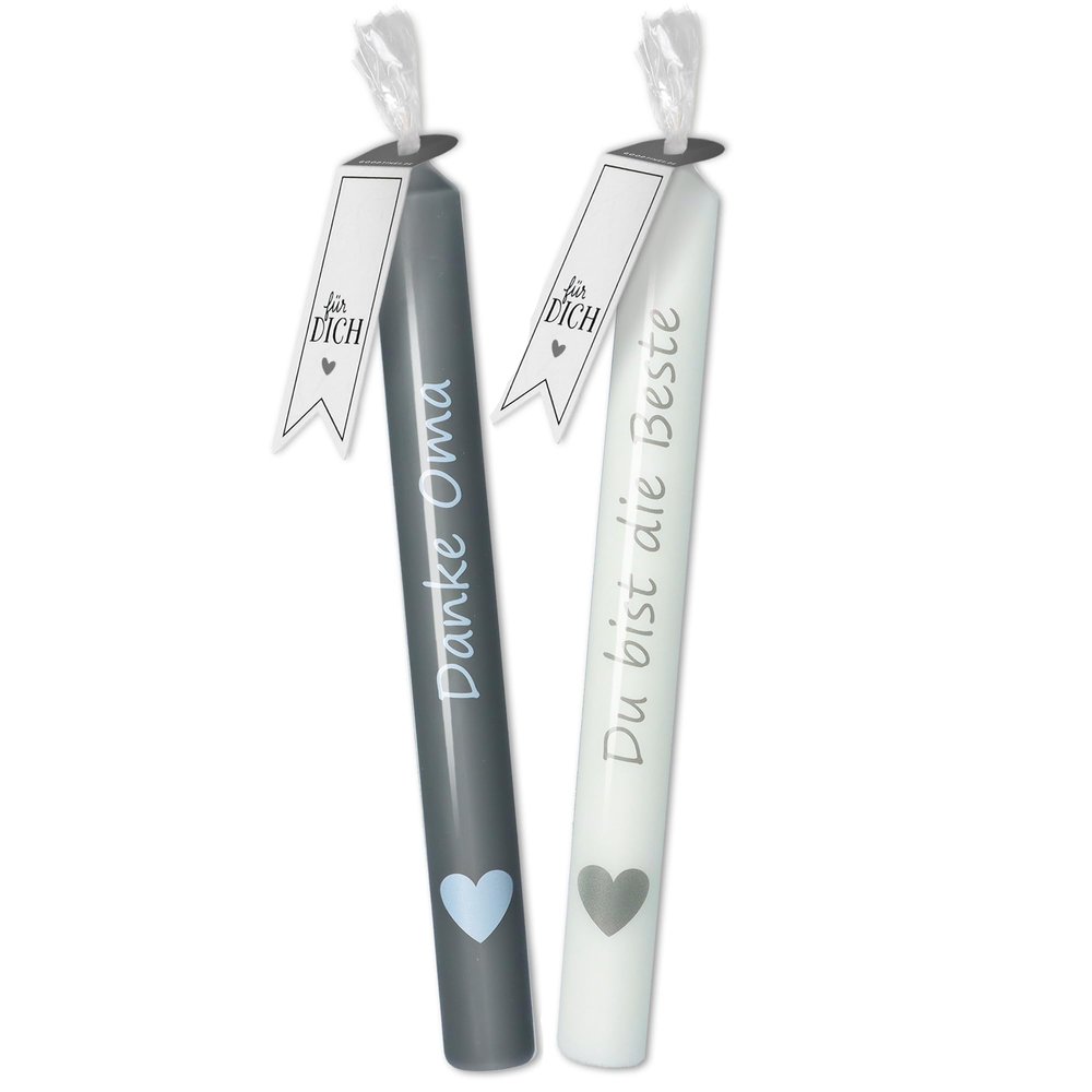Goodtimes Anthracite/White Taper Candle Set, Heart “Thank You, Grandma” & “You’re the Best”