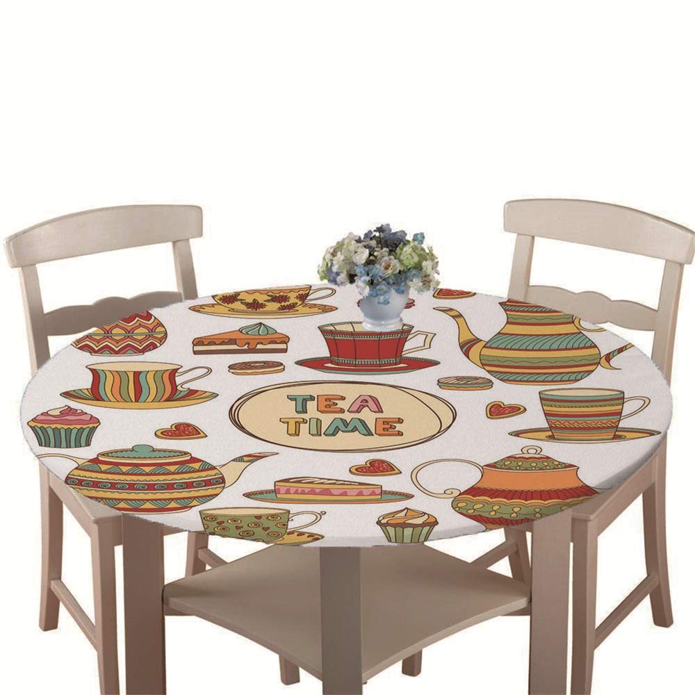Chickw1 Round Waterproof, Stain-Resistant Tablecloth with Elastic Edge, Coffee Dessert 3D Pattern, 200 cm