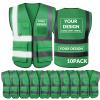 Shmimy 10-Pack Custom Logo Breathable Mesh Reflective Safety Vests, ANSI Class 2, 4 Pockets, Zipper, High Visibility Construction Uniform view 1