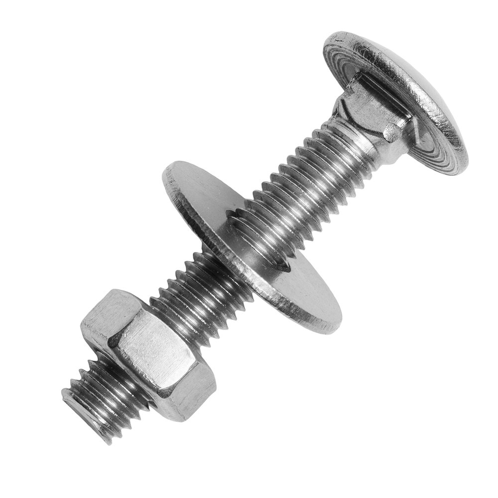 MESAROS M8 x 150/150 mm A2 Stainless Steel Carriage Bolts with Hex Nuts and Large Washers, 50-Pack
