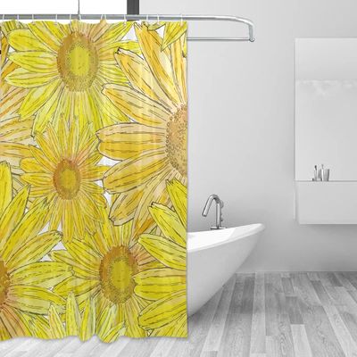 MONTOJ Watercolor Sunflowers Shower Curtain with Hooks, 60 x 72 in