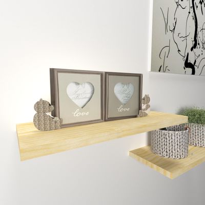 Henor Natural Pine Wood Floating Shelf 60 x 25 x 3 cm, Max. Load 20 kg