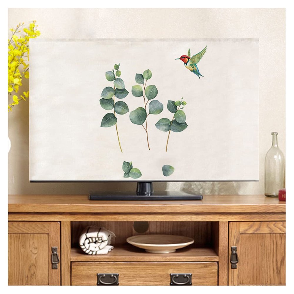 NAKAN 19"–65" Universal TV Protective Cover, Dustproof Green Leaf Pattern, Cotton-Linen Fabric, 45 in, Color 4