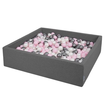 KiddyMoon Large Square Ball Pit 120 x 120 x 30 cm with 300 7 cm Balls, Soft and Safe Toy, Removable Washable Cover