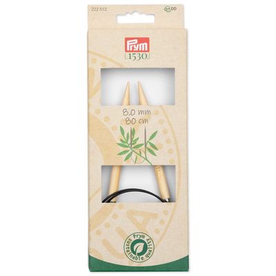 Prym 222512 Circular Knitting Needle 1530, Bamboo, 80 cm, 8.0 mm, Wood Color