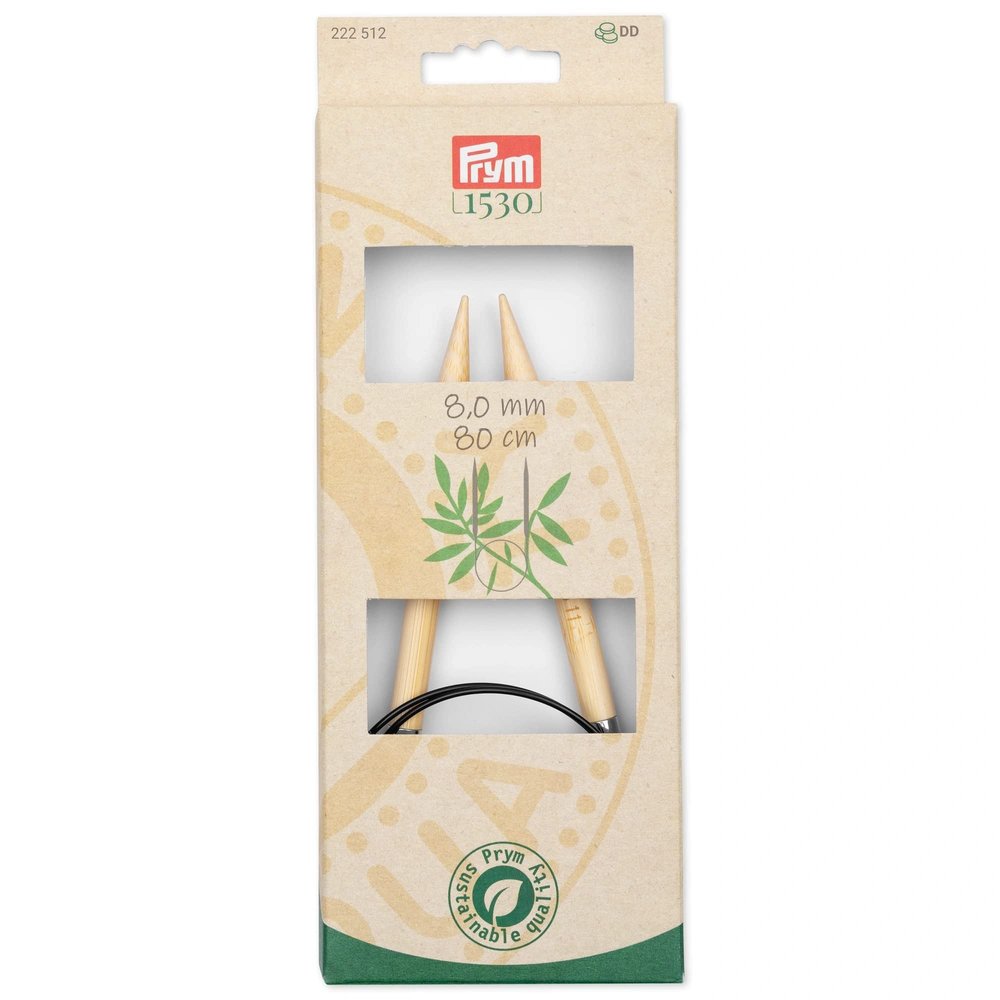 Prym 222512 Circular Knitting Needle 1530, Bamboo, 80 cm, 8.0 mm, Wood Color