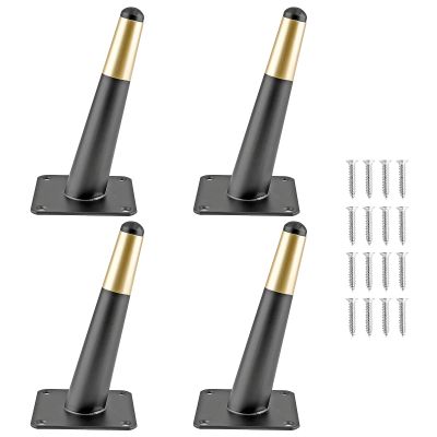 Seimneire Angled Tapered Metal Furniture Legs, Matte Black and Gold-Colored, 4-Pack