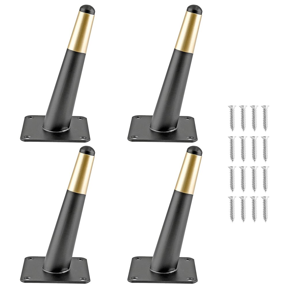 Seimneire Angled Tapered Metal Furniture Legs, Matte Black and Gold-Colored, 4-Pack