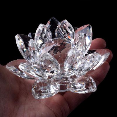 1-Piece K9 Crystal Glass Lotus Flower Figurine, White, 8 cm