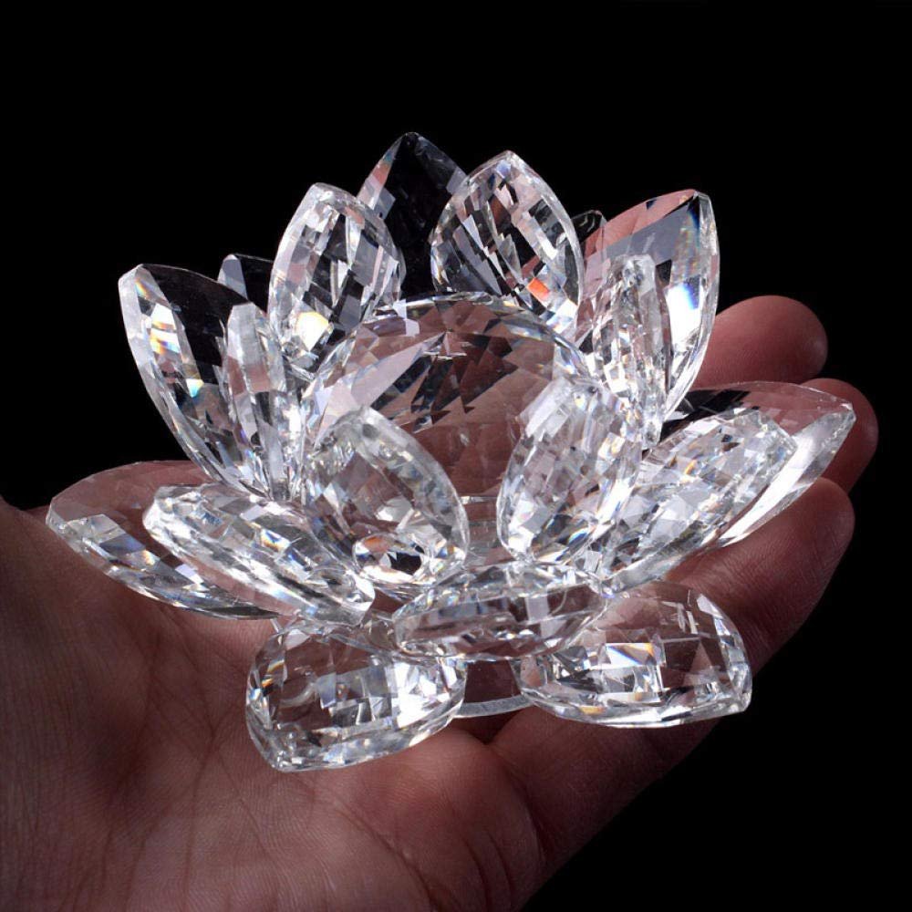 1-Piece K9 Crystal Glass Lotus Flower Figurine, White, 8 cm
