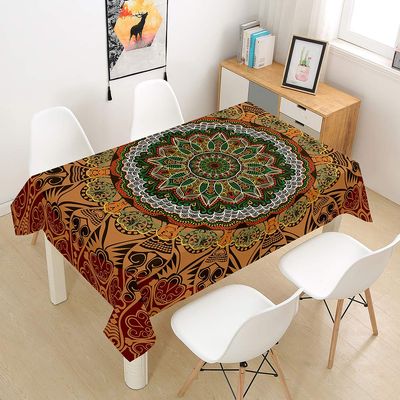 Hearda Vintage Mandala Polyester Tablecloth, Water-Resistant, Vintage Green, 150 x 150 cm
