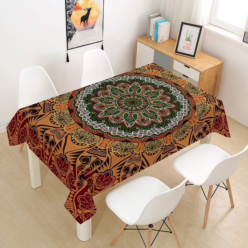 Hearda Vintage Mandala Polyester Tablecloth, Water-Resistant, Vintage Green, 150 x 150 cm