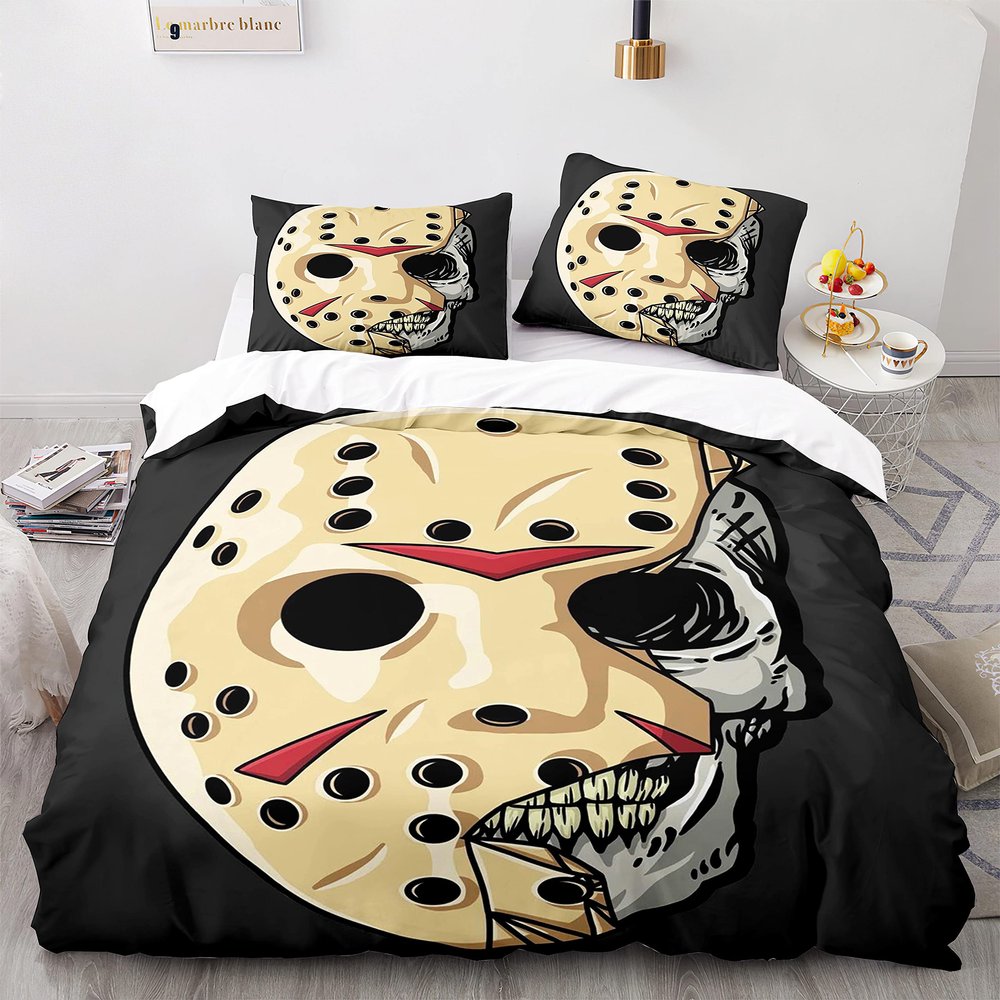 NICHIYOBI Jason Voorhees Duvet Cover Set – Microfiber, 3D Digital Print, 3-Piece, Single, 135 x 200 cm + 80 x 80 cm