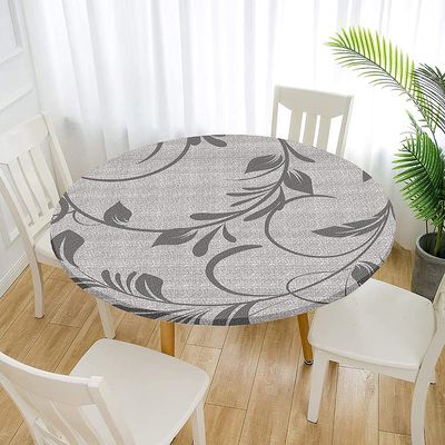 FANSU Round Washable Tablecloth, 3D Floral Pattern, Gray, 100 cm