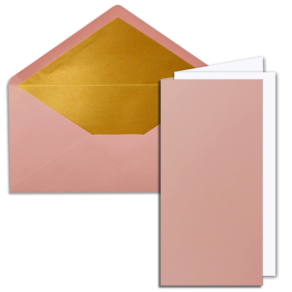 75-Piece DIN Long Folding Card Set with Gold-Lined Envelopes and White Inserts, Antique Pink, 4.13 x 8.27 in