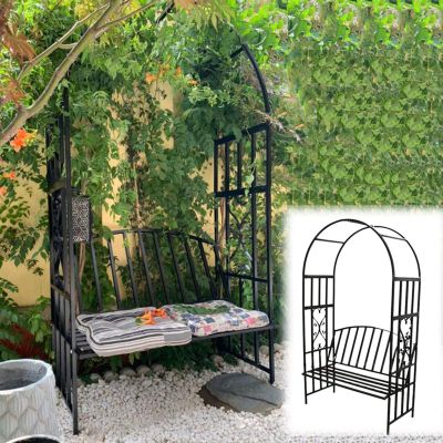 ZH-1 Nordic Metal Garden Arbor Bench for 2, Black and White