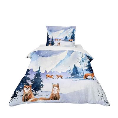 Baby and Kids Bedding Set with Pillowcase, Microfiber Duvet Cover with Zipper, Fox, 2-Piece, 135 x 200 + 80 x 80 cm