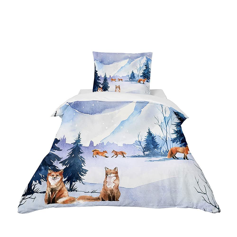 Baby and Kids Bedding Set with Pillowcase, Microfiber Duvet Cover with Zipper, Fox, 2-Piece, 135 x 200 + 80 x 80 cm