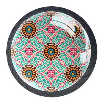 BestIdeas Round Drawer Knobs, 4-Pack, 30 mm, Colorful Mandala Pattern