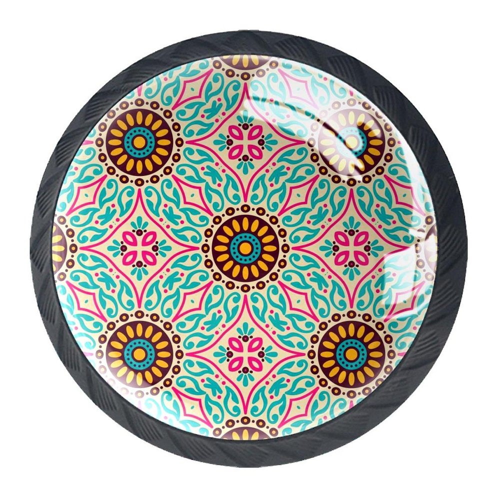BestIdeas Round Drawer Knobs, 4-Pack, 30 mm, Colorful Mandala Pattern