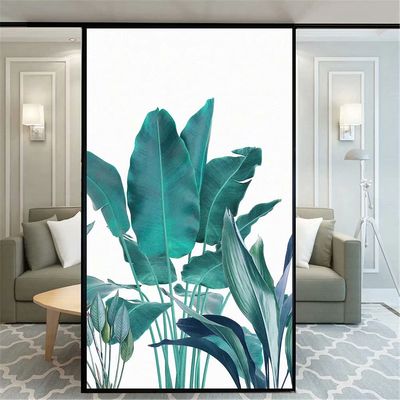 75AB Privacy Window Film, Plant Leaves Pattern, Decorative, Opaque, Non-Adhesive Static Cling, Frosted Glass, 50 x 100 cm