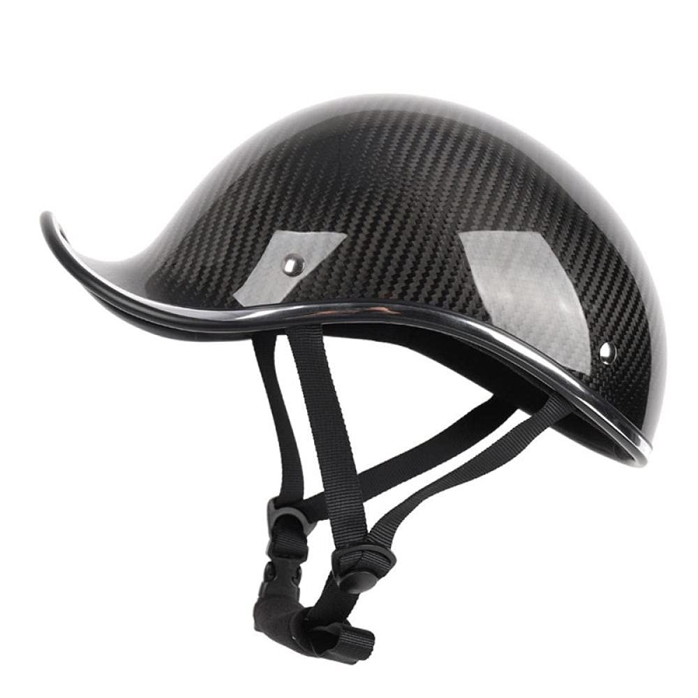 COCOCO Carbon Fiber Safety Helmet, Vintage MOTO Style, Lightweight, High-Strength, Black_M