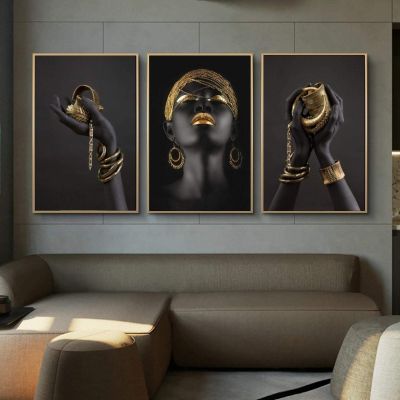 XIANGPEIFBH Black Hands Holding Silver Jewelry Canvas Wall Art, 60 x 90 cm, 3-Piece Set, Unframed
