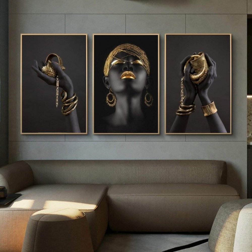 XIANGPEIFBH Black Hands Holding Silver Jewelry Canvas Wall Art, 60 x 90 cm, 3-Piece Set, Unframed