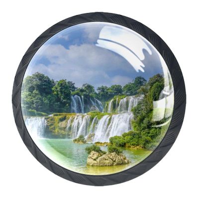 BestIdeas Round Drawer Knobs with Waterfall Landscapes, 4-Piece Set, for Kitchen, Dresser, Door, Cabinet