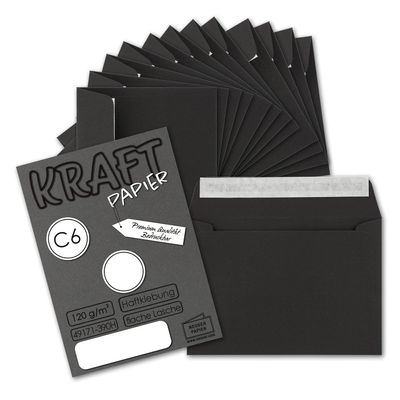 75 C6 Business Envelopes, Black Kraft Paper, Self-Seal
