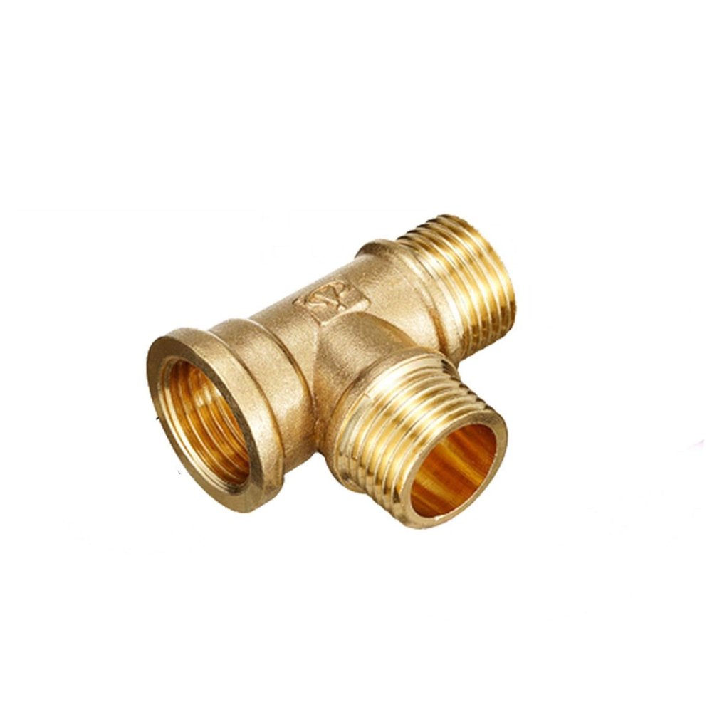 Pangyoo PYouo Brass Hose Connector, T-Shaped 3-Way Hose Coupling, 1/8, 1/4, 3/8, 1/2 in. Copper Fitting, Thick Material (Color: Side 1 2)