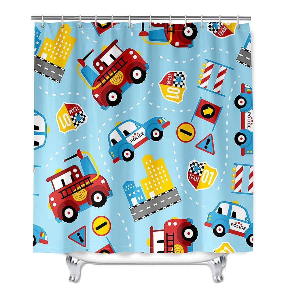 FANSU 3D-Printed Polyester Shower Curtain, Police Car, 180 x 180 cm