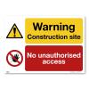 Construction Site Warning Sign: No Unauthorized Access, A2, 594 x 420 mm view 1
