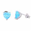 Blue-White Created Fire Opal 925 Sterling Silver Heart Stud Earrings, 7 mm view 1