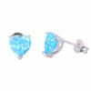 Blue-White Created Fire Opal 925 Sterling Silver Heart Stud Earrings, 7 mm view 2