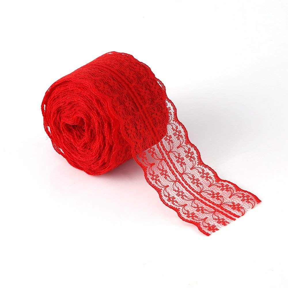 Jenngaoo Red Lace Trim 4.5 cm x 10 m, Elastic Floral Trim