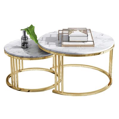 Nesting Side Tables, 2-Piece Set, Marble Tops and Metal Bases