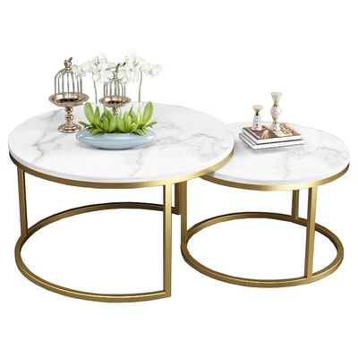 NMDCDH Modern Marble Nesting Coffee Tables, 2-Piece Set