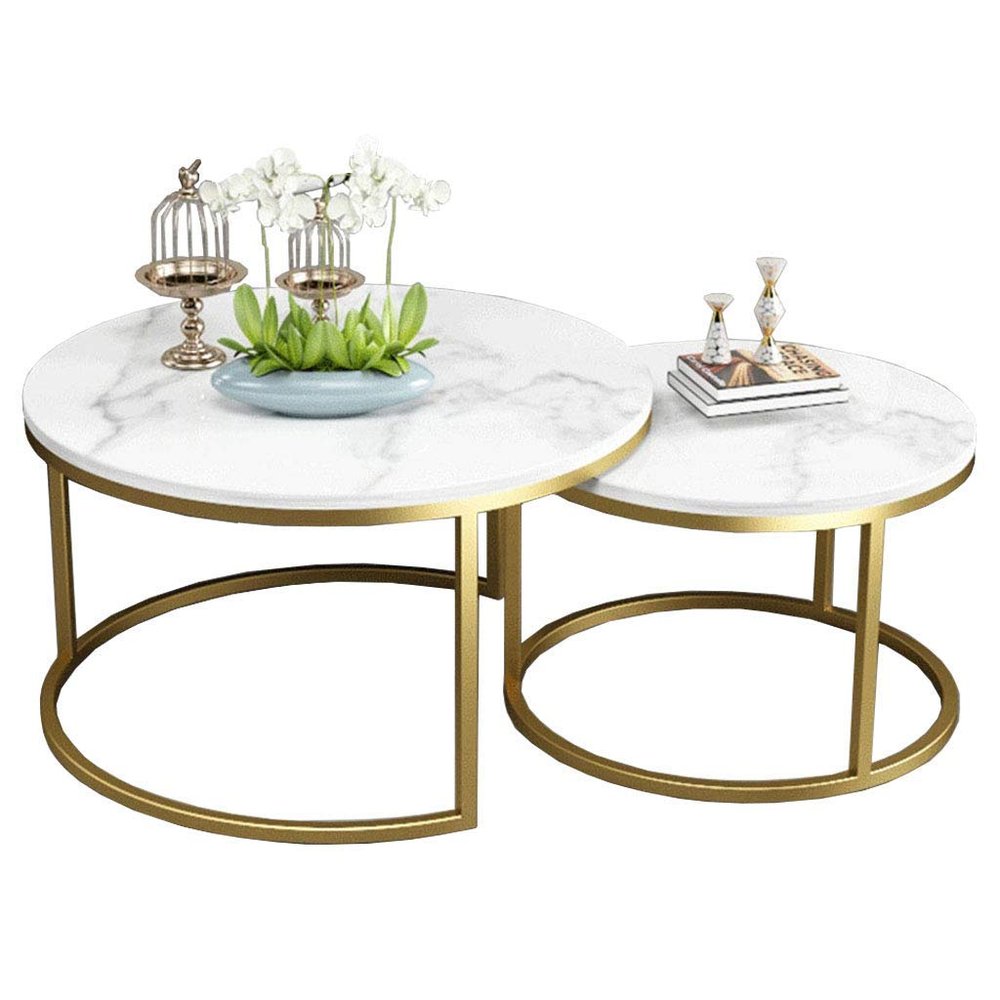 NMDCDH Modern Marble Nesting Coffee Tables, 2-Piece Set
