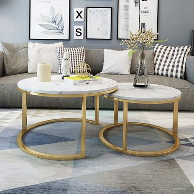 NMDCDH Round Marble Nesting Side Tables, 2-Piece Set