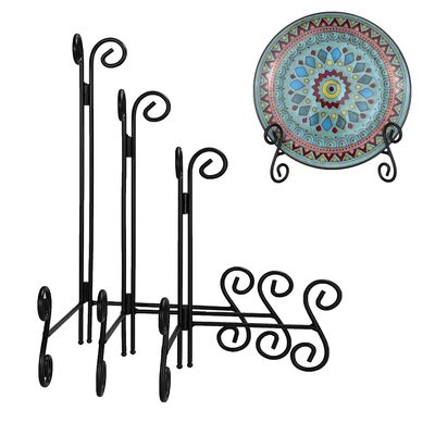 Plate Stands, 3-Piece Set, 8" + 10" + 12" Display Holders, Black, Foldable Iron Table Easels