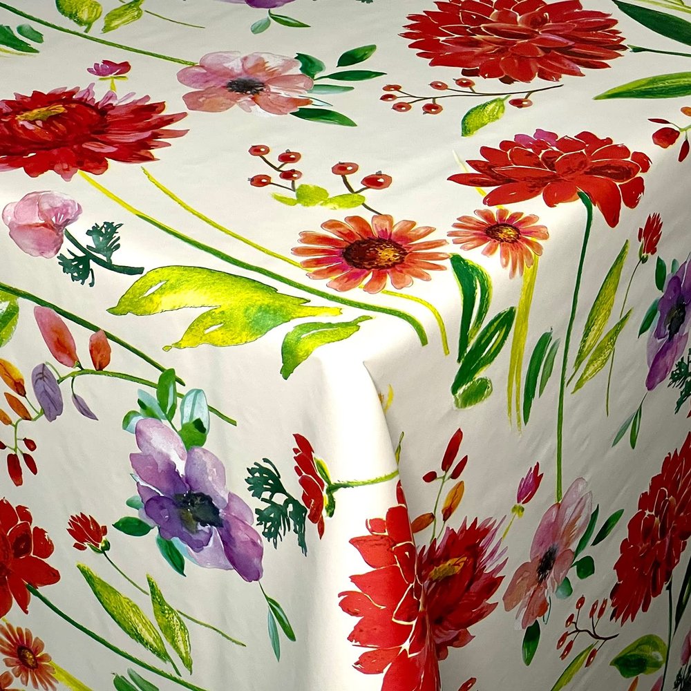 KEVKUS Embossed Oilcloth Tablecloth KE41610 Colorful Summer Flower Meadow, Rectangular/Round/Oval