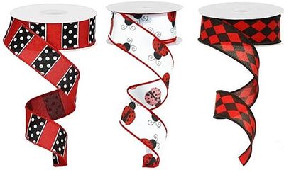 3-Roll Ladybug-Themed Ribbon Set, Wired, 1.5 x 9.1 m | Bulk Summer Ribbon Wreath Kit