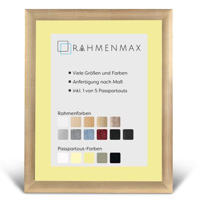 RahmenMax Toskana Picture Frame 50 x 60 cm with Mat for 40 x 50 cm Picture, Custom Sizes Available, MDF, Glossy Gold, Ivory Mat